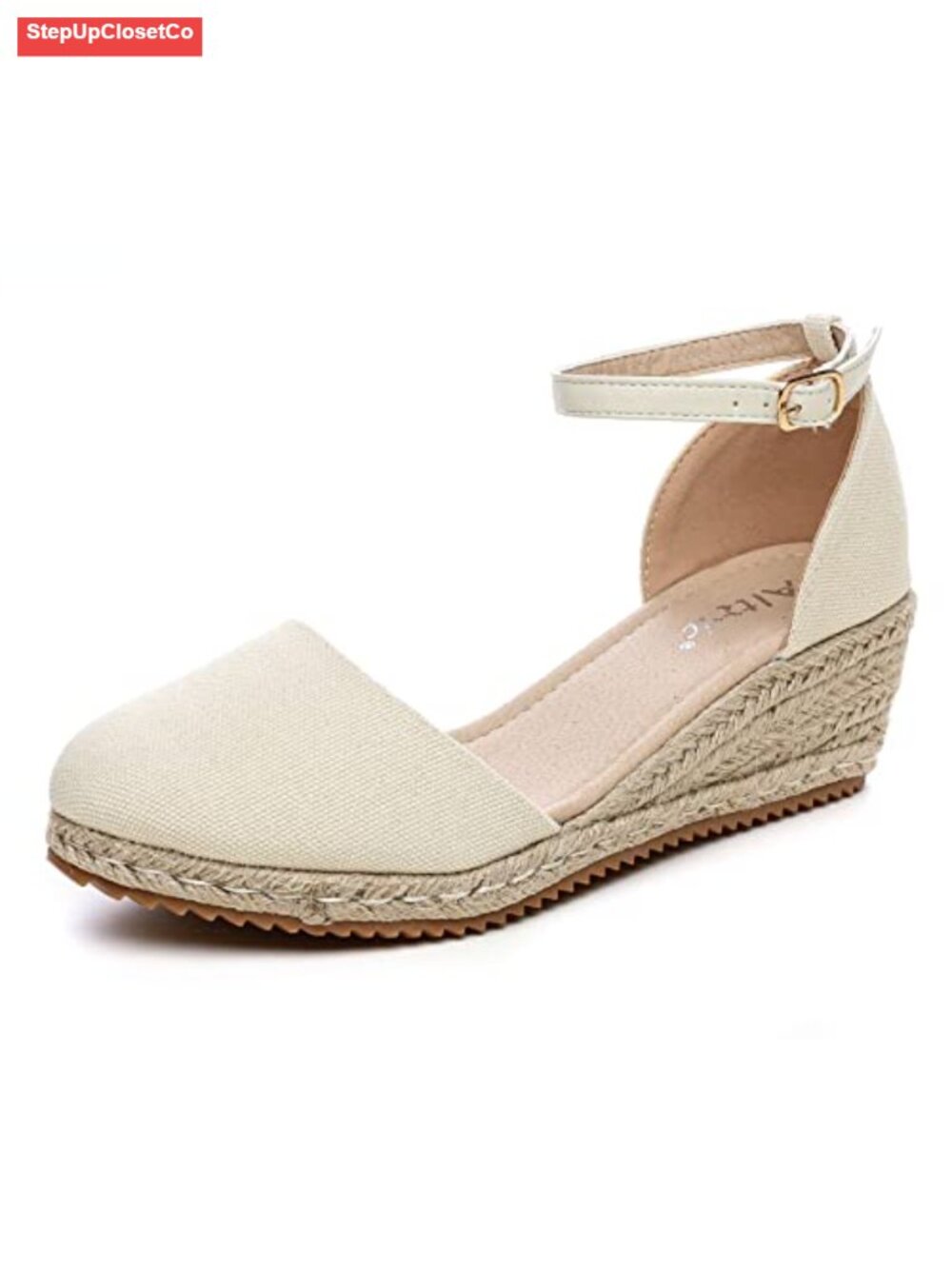 Closed Toe Canvas Espadrilles Wedge Sandals with Ankle Strap